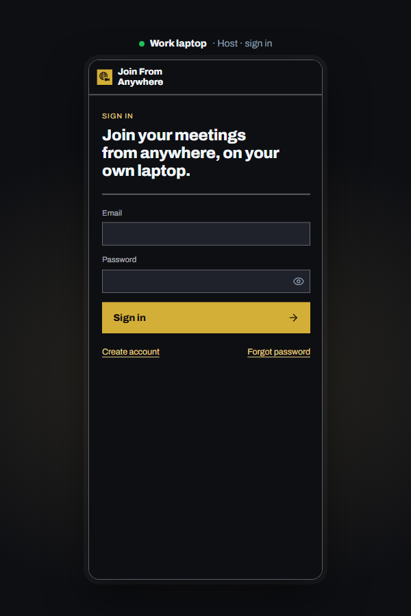 The side panel with the sign-in form.